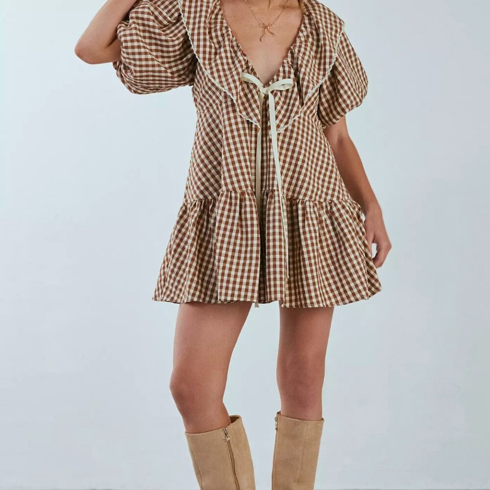 For Love & Lemons Gingerbread Gingham Mini Dress | New with Tags | Large